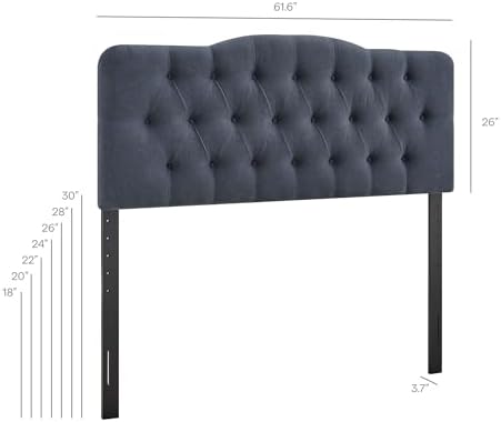 Modway Annabel Premium Linen Blend Queen Headboard in Denim - Soft Fabric Headboard Only with Diamond Button Tufting and 7 Height-Adjustable Positions