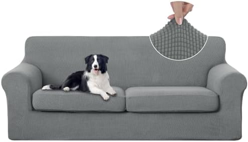 U-NICE HOME 3 Pieces Stretch Couch Cover Sofa Slipcover, Grey