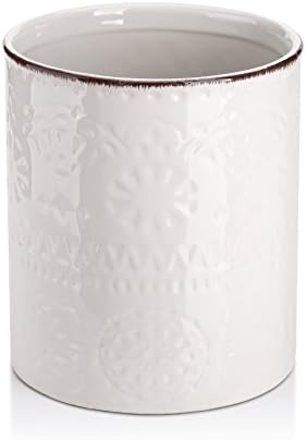 DOWAN 7.2" Kitchen Utensil Holder, Extra Large Farmhouse Utensil Holders for Countertop, Ceramic Utensil Crock, Anti Slip Cork Bottom