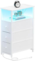 TUTOTAK Narrow LED Night Stand with Charging Station, Slim End Table
