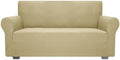 JIVINER High Stretch Loveseat Sofa Slipcovers 1-Piece Jacquard Couch Covers for 2 Cushion Couch Furniture Protector Washable Sofa Covers for Kids Pets Small Checks (Loveseat, Champagne)