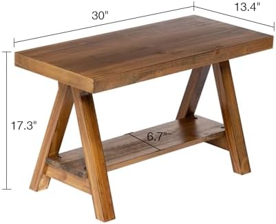 Wnutrees 30" Farmhouse Solid Wood Bench, Rustic Indoor Storage Bench