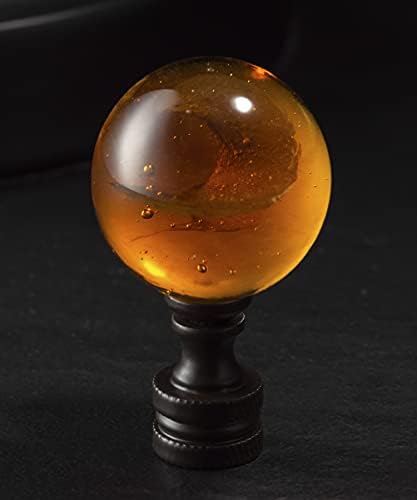 Tawny Crystal Lamp Finial Cap – Handmade Ball Shaped Patterned Glass, 2 Inches Tall, Bronze Finish