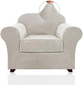 PrinceDeco Velvet Plush Couch Cover Stretch 2 Piece Chair Cover Chair Slipcover Washable Furniture Protector Couch Soft with Elastic Bottom Armchair Cover Width Up to 49 Inch(Small, Oatmeal)