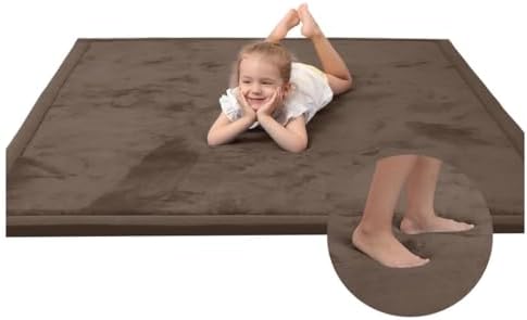 Large 79"x110" Baby Activity Play Mat for Floor,1.3" Thick Elasti Foam Cushion Mat for Tummy Time & Crawling,Non-Slip&Safe for Infants,Toddlers & Kids, for Living Room,Classroom & Playroom（Dark Brown)