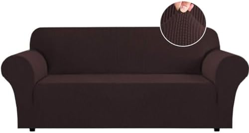 Flamingo P High Stretch Sofa Slipcover Non Slip Couch Cover for 3 Cushion Couch Washable Pet Furniture Protector Covers with Elastic Bottom, Thick Jacquard Fabric (Large, Brown)