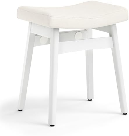 LUE BONA Vanity Saddle Stool with Wood Legs, Modern Vanity Chair for Makeup