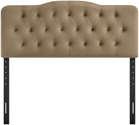 Modway Annabel Performance Velvet Adjustable Full Headboard in Taupe - Stain-Resistant Padded Headboard Only with Diamond Button Tufting and 7 Height-Adjustable Positions
