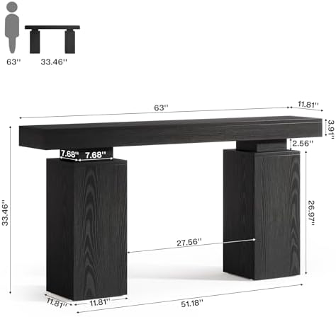 Tribesigns 63-Inch Long Console Table, Farmhouse Entryway Table Behind Couch, Wooden Foyer Stand Entry Station, Modern Hallway Accent Furniture for Living Room Decor, Entrance, Black