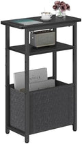 sthmec Narrow Side Table, Skinny End Tables with Fabric Basket, Small Side Tables for Small Space, 2-Tier Open Shelves with Basket, Slim Nightstands for Bedroom,Living Room,Office, Black
