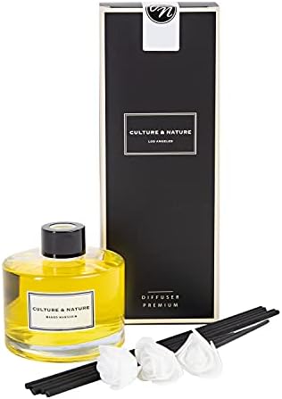 CULTURE & NATURE Reed Diffuser Set 6.7oz (200ml) Mango Mandarin Scented Diffuser with Sticks Home Fragrance Reed Diffuser for Bathroom Shelf Decor