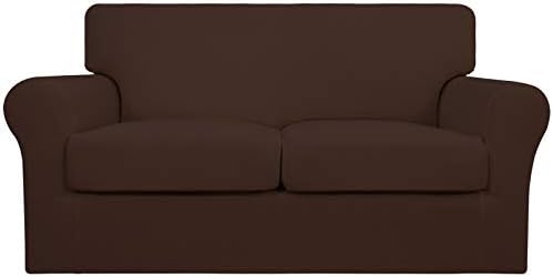 Easy-Going 3 Pieces Stretch Soft Couch Cover for Dogs - Washable Sofa Slipcover for 2 Separate Cushion Couch - Elastic Furniture Protector for Pets, Kids (Loveseat, Coffee, Medium)