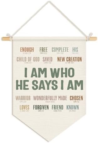 Positive Affirmations Christian Wall Decor for Classroom, Inspirational Wall Hanging Pennant Flag Banner, Bible Verse Wall Decor for Homeschool Playroom 15x11 Inch