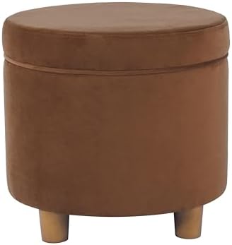 HomePop Home Decor | Upholstered Round Storage Ottoman | Ottoman with Storage for Living Room & Bedroom, Spice Orange Velvet Large