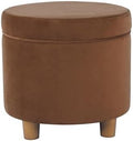 HomePop Home Decor | Upholstered Round Storage Ottoman | Ottoman with Storage for Living Room & Bedroom, Spice Orange Velvet Large