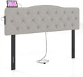 GIANTEX Headboard with Charging Station, Queen/Full Size Button Tufted Upholstered Head Board w/2 AC Outlets, USB & Type-C Ports, Rubber Wood Legs, Width Adjustable Modern Bed Headboard Only (Grey)