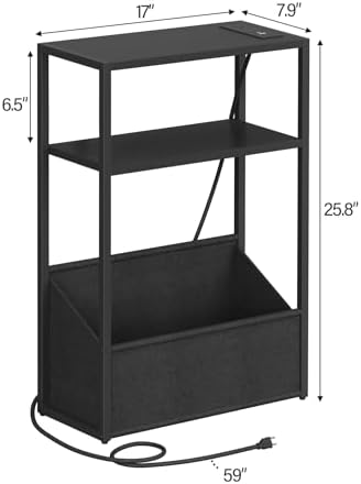 TUTOTAK Narrow Side Tables with Charging Station, Slim End Tables Set of 2