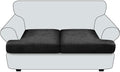 T Cushion Loveseat Sofa Cover Leather-Look 2PC Stretch Sofa Seat Cushion Slipcover Individual Couch Seat Covers with Elastic Bands, Pet-Friendly, Non-Slip, Easy Fit - Black