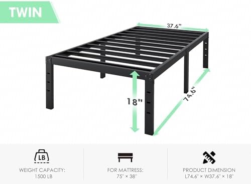 Twin Bed Frame - 18 in Sturdy Platform Bed Frame Twin Size