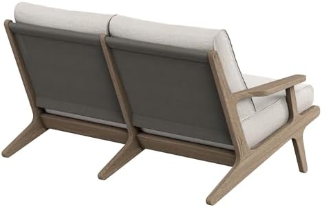 Modway Saratoga Teak Outdoor Patio Loveseat in Weathered Gray Pebble – 2 Seater Outdoor Couch with Weather-Resistant Cushions – Wooden Porch Loveseat