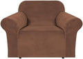 H.VERSAILTEX Stretch Velvet Armchair Cover Couch Covers 1 Cushion Chair Slipcover for Living Room Furniture Cover Crafted from Thick Comfy Rich Velour (Chair 31"-49", Caramel Cafe)
