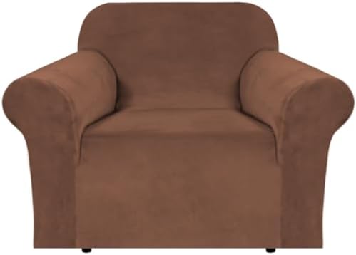 H.VERSAILTEX Stretch Velvet Armchair Cover Couch Covers 1 Cushion Chair Slipcover for Living Room Furniture Cover Crafted from Thick Comfy Rich Velour (Chair 31"-49", Caramel Cafe)