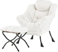 Welnow Lazy Chair with Ottoman, Reading Chair with Footrest, Beige
