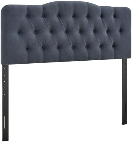 Modway Annabel Premium Linen Blend King Headboard in Denim - Soft Fabric Headboard Only with Diamond Button Tufting and 7 Height-Adjustable Positions