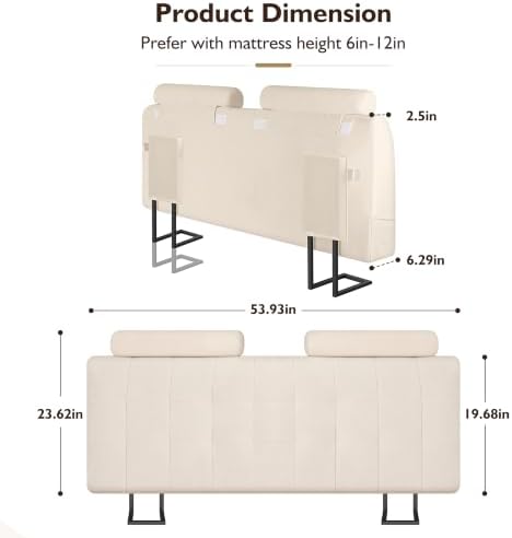 Full Headboard with 2 Headrests, Memory Foam Upholstered Headboard