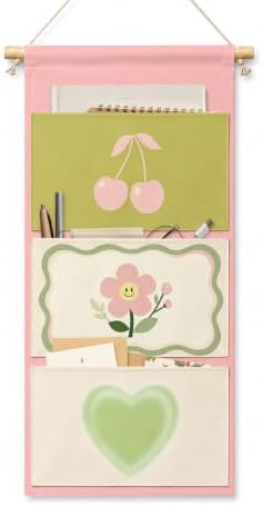 IAXIC Floral Canvas Wall Organizer, Pocket Storage for Girls Bedroom