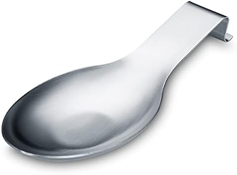 Matte Silver Spoon Rest, Stainless Steel Spoon Holder for Stove Top, kitchen utensils Holder for Ladles, Tongs, Spatula, Stove Spoon Holder, Pot Lid Holder, Dishwasher Safe (1PC-9.5 Inch)