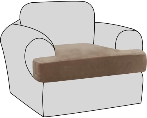 H.VERSAILTEX Stretch Velvet T Cushion Chair Covers for Living Room Armchair Sofa Cover Couch Cover Slipcover T Cushion Seat Cover Stay with Elastic Bands(Armchair, Camel)