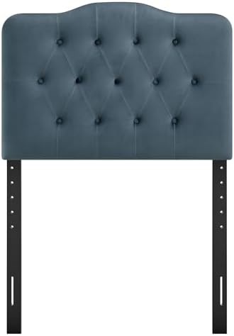 Modway Annabel Performance Velvet Adjustable Twin Headboard in Cadet Blue - Stain-Resistant Padded Headboard Only with Diamond Button Tufting and 7 Height-Adjustable Positions
