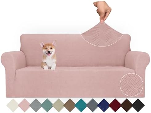 JIVINER Stretch Sofa Covers 1 Piece Couch Covers for 3 Cushion Couch Sofa, 3 Seater Sofa Slipcovers Furniture Protector with Elastic Bottom for Kids, Pets (Dusty Pink, Sofa)