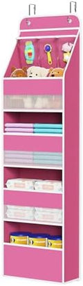 Univivi Fabric Over Door Hanging Organizer for Baby Nursery, Pink, 5-Shelf