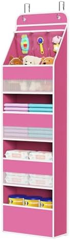 Univivi Fabric Over Door Hanging Organizer for Baby Nursery, Pink, 5-Shelf