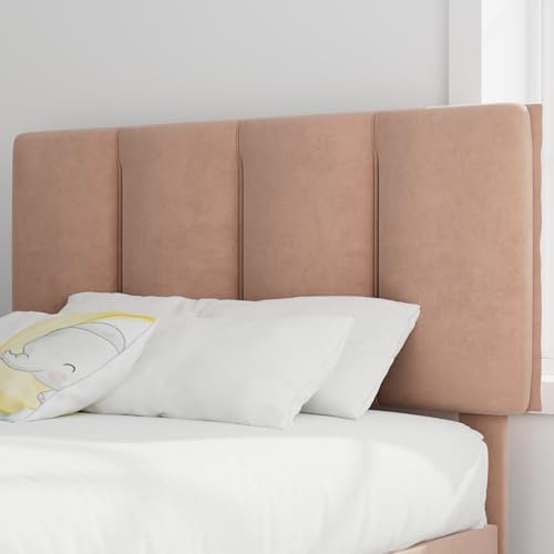 VECELO Twin Size Bed Frame with Upholstered Headboard, Coffee