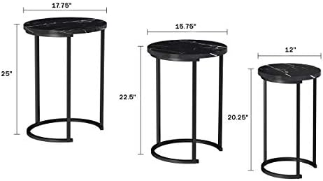 Lavish Home Round Nesting Tables Set of 6, Faux Marble Tabletop, Black