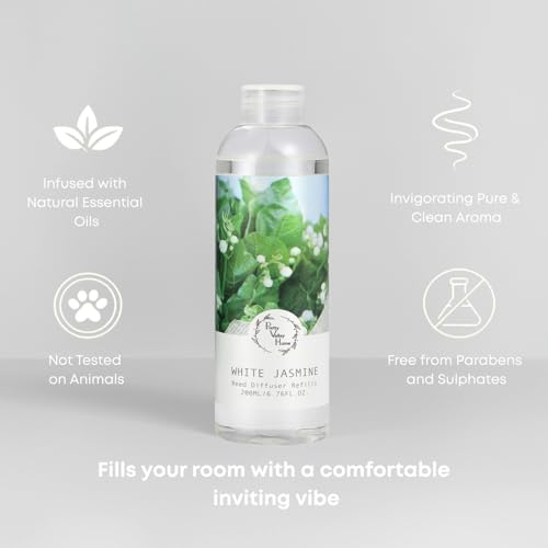 Reed Diffuser Refill, White Jasmine Floral Diffuser Oil 6.76 fl.oz / 200ml, Home Fragrance for Bedroom, Bathroom, Office Decor