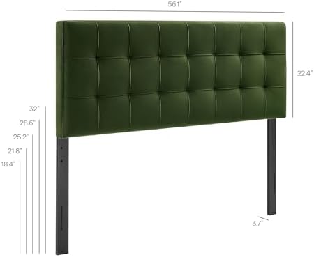Modway Lily Performance Velvet Full Size Headboard with Biscuit Tufting in Moss Green - Stain-Resistant Upholstery with Padded Design and 5 Height-Adjustable Mounts