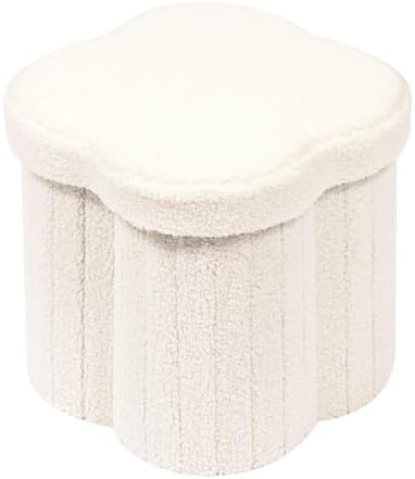 B FSOBEIIALEO Storage Ottoman Cube,12.6" Flower Shaped Ottomans,Cream White