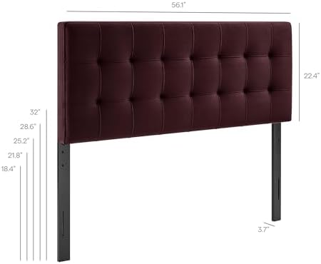 Modway Lily Performance Velvet Full Size Headboard with Biscuit Tufting in Mulberry - Stain-Resistant Upholstery with Padded Design and 5 Height-Adjustable Mounts