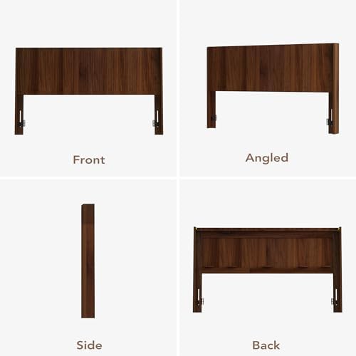 King Size Headboard Only, Fluted Wall-Mounted Head Board with Lighting, Modern Wood Bed headboard with with Charging Station Bedroom Decor, Walnut