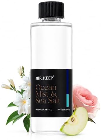 Airkeep Ocean Mist&Sea Salt Reed Diffuser Refill – 6.76 fl oz – Premium Scented Oil for Home Aromatherapy – Long-Lasting Fragrance for Reed Diffusers – Perfect for Bathroom, Bedroom & Home Decor