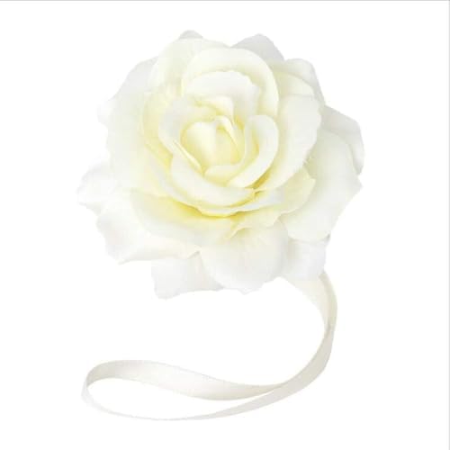 Magnetic Curtain Tiebacks, Rose Flower Tie Backs Rope for Curtains, Elegant 4 Pack Decorative Holdbacks Holders, Home Decor Thin or Sheer Window Drapries Bed Canopy (Champagne)