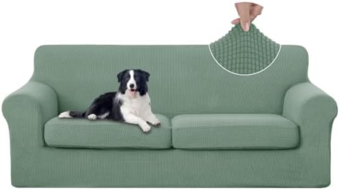 U-NICE HOME 3 Pieces Stretch Couch Cover Sofa Slipcover, Olive Green