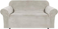 H.VERSAILTEX Stretch Velvet Loveseat Covers for 2 Cushion Couch Covers for Living Room Sofa Covers Slipcovers with Non Slip Straps Bottom, Ultra Thick Comfy Velour (Width 58"-72", Oatmeal)