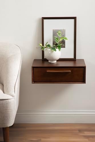 Kate and Laurel McCutcheon Floating Wood Storage Shelf, 18 x 12 x 6, Walnut Brown, Decorative Transitional Floating Bedroom Nightstand with a Concealed Cubby Compartment