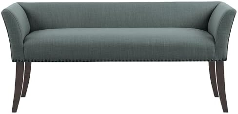 Madison Park Accent Bench, Upholstered with Nailhead Trim, & Padded Seat Entryway Bench Small, End of Bed Bench with Back, 49.5" W x 19.25" D x 23" H, Slate Blue