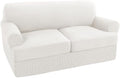 Turquoize 3 Piece T Cushion Loveseat Slipcovers Sofa Cover for Living Room Washable Sofa Slipcover Furniture Covers with 2 Individual T Cushion Seat Covers (2 Cushion Loveseat, Porcelain White)
